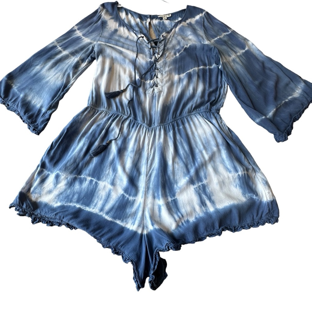 American Eagle Outfitters Blue Tie-Dye Romper
